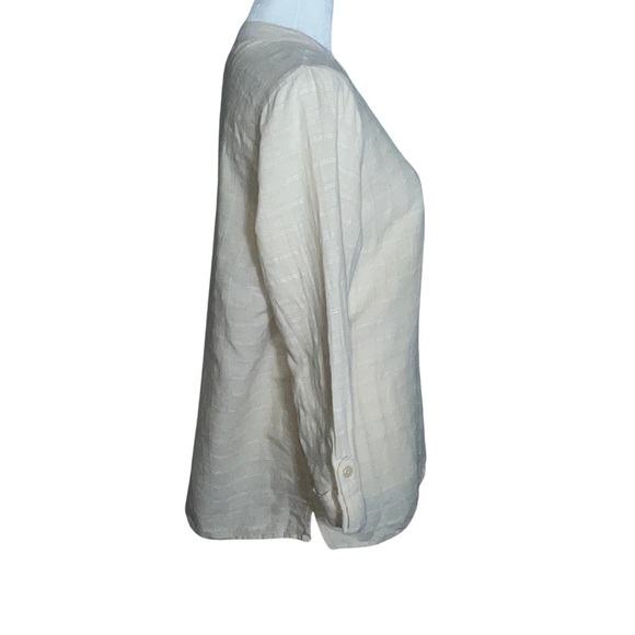 J.Jill Linen Blend Tunic Top Neutral Beige Minimalist 3/4 Sleeve Boho Chic L - Picture 3 of 5